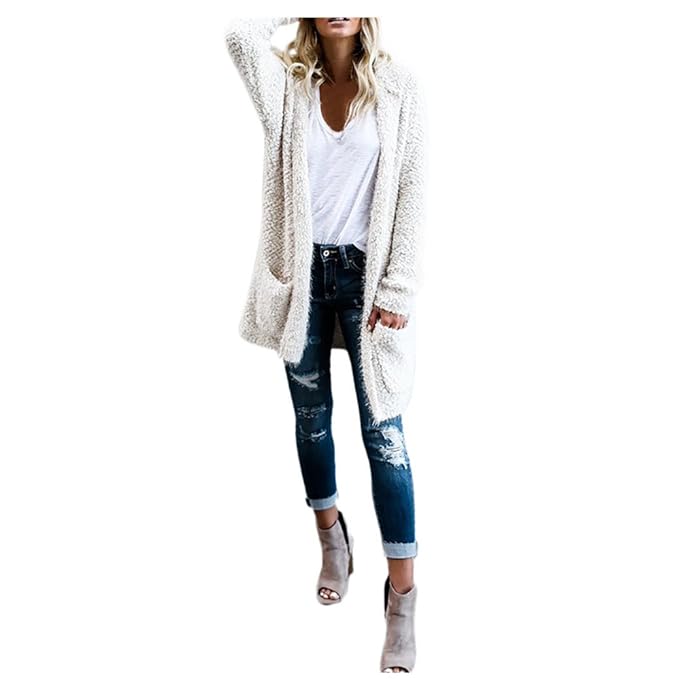 Elecenty Damen Stricken Strickpullover Sweater Mantel Strickwarens Winterjacke Taschen Cardigan Frauen Parka Jacke Outwear mi