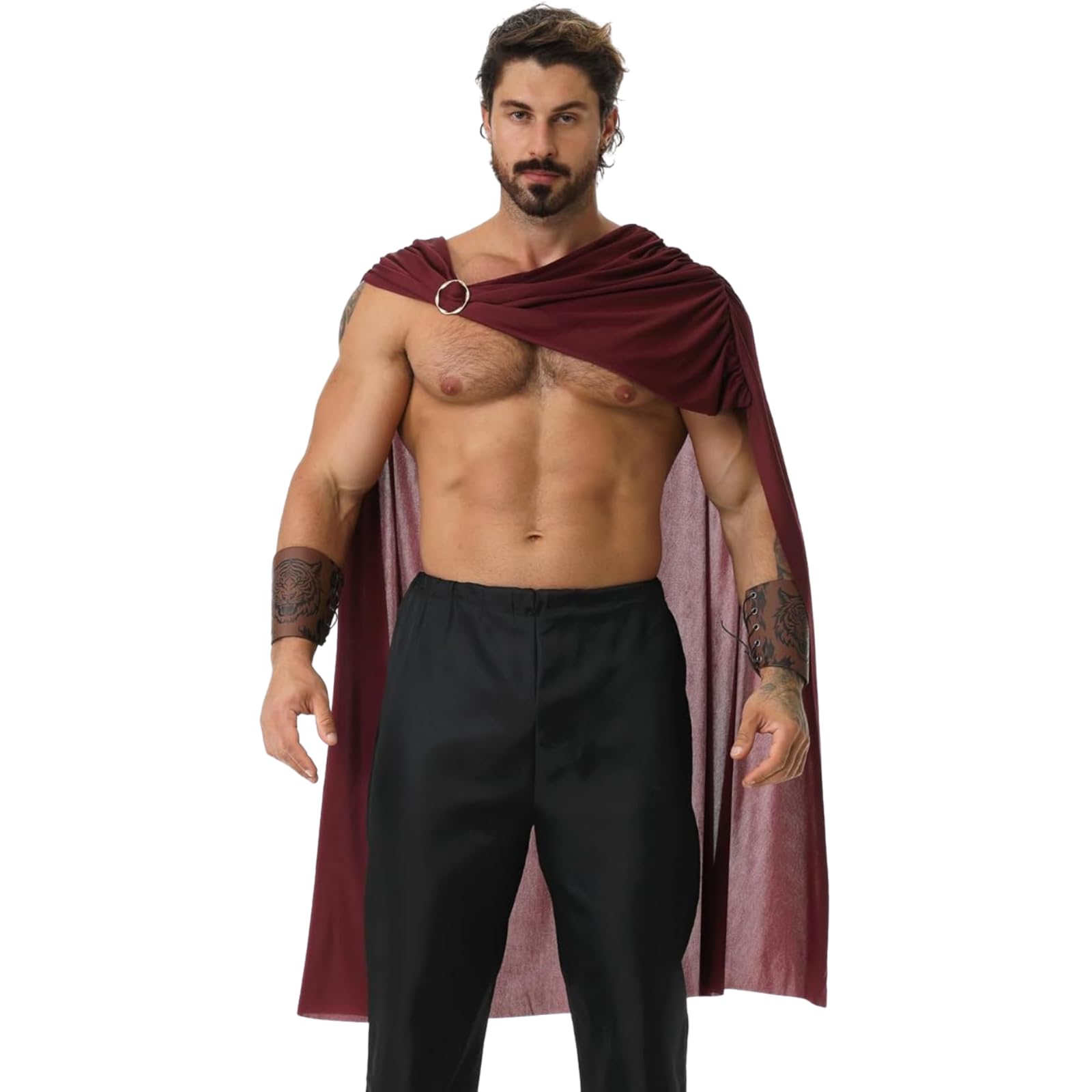 DELIVESS Adult Warrior Cape, Medieval Spartan Gladiator Costume for Halloween, Renaissance Faire, LARP Cosplay (Dark Red,128CM)
