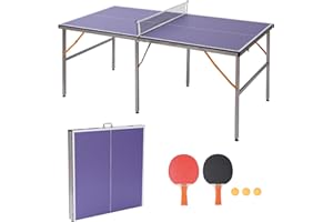 HIMCUP Portable Ping Pong Table, Mid-Size Foldable Table Tennis Table w/Net, 2 Paddles, 3 Balls, Table Tennis Table for Indoor Outdoor, Ping Pong Tablefor Kids Family Holiday Sports