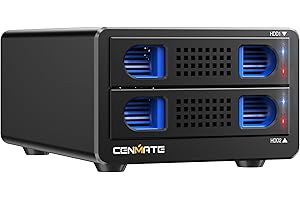 CENMATE Aluminum Dual Bay Hard Drive Enclosure with Cooling Fan for 2.5“/3.5" SATA HDD/SSD with USB A/C 3.0, Support Hot Swap