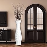 POPGRAT Tall White Floor Vase 30 Inches, Handmade Large Modern Ceramic Vases for Home Decor Living Room, Feather Pattern Decorative Vases Wide Mouth Opening Corner Vase for Pampas Grass