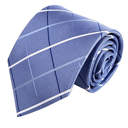 Blue Mens Silk Tie Cornflower Blue Checkered Woven Silk Tie Set Relax Tie Set FAA1003