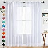 SpaceDresser Basic Rod Pocket Sheer Voile Window Curtain Panels White 1 Pair 2 Panels 52 Width 84 Inch Long for Kitchen Bedroom Children Living Room Yard(White,52 W x 84 L)