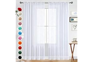 SpaceDresser Basic Rod Pocket Sheer Voile Window Curtain Panels White 1 Pair 2 Panels 52 Width 84 Inch Long for Kitchen Bedroom Children Living Room Yard(White,52 W x 84 L)