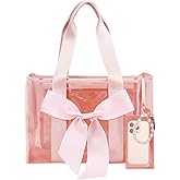 URZCT Beach Tote Bag for Women,Pink Beach Bag with Bow,Large Waterproof Zipper Bag