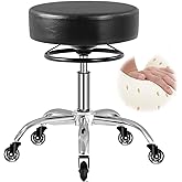 Mineloff Rolling Stool with Wheels 400lbs Weight Capacity,Heavy Duty Lash Chair Adjustable for Tatoo Lab Massage Salon Spa Drafting Nail Teach,360 Swivel,Leather,Thick Seat Padding (Black)