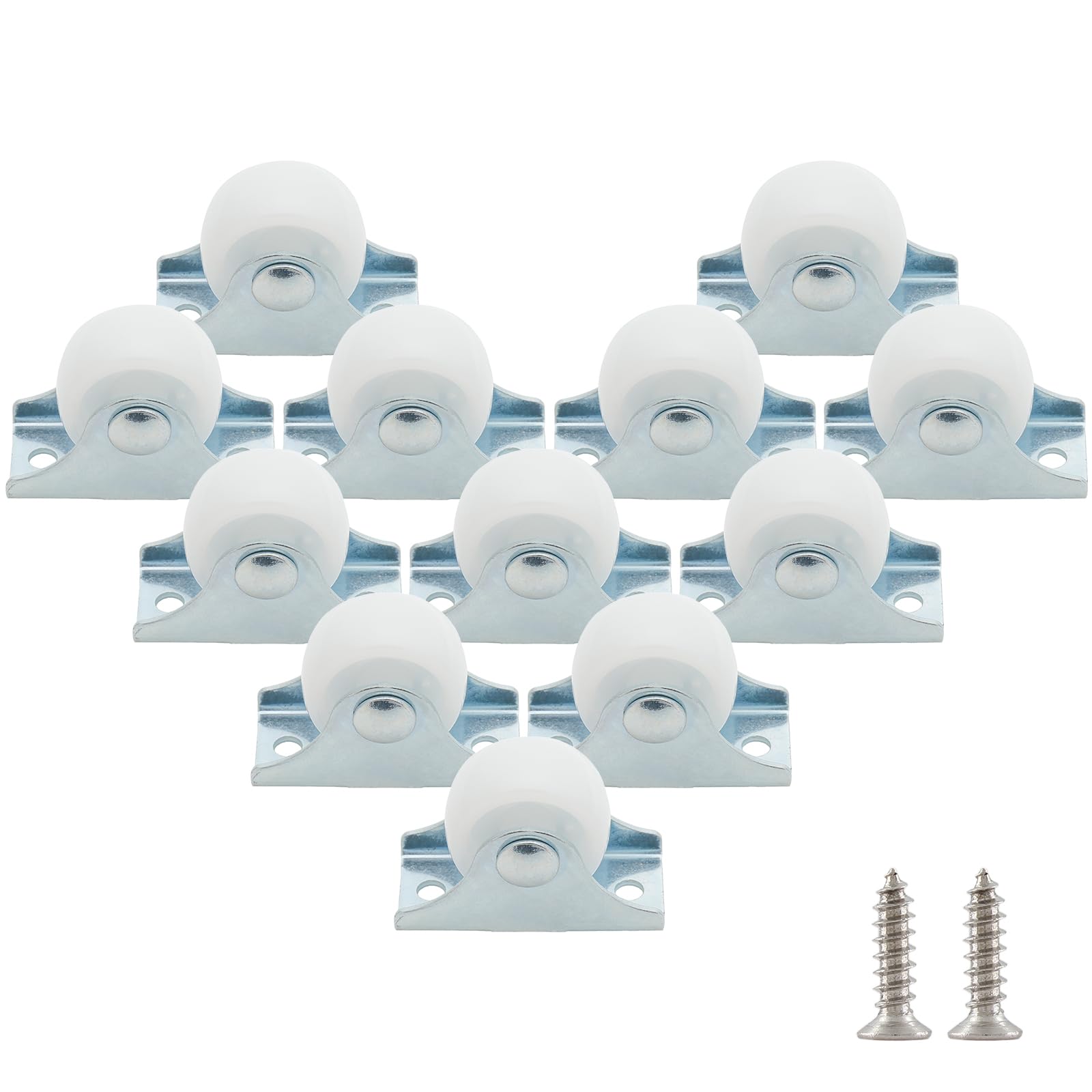 Cjueiom 12pcs 25mm / 1 Inch White Trolley Wheels, Rigid Fixed Non Swivel Casters with Metal Top Plate, Small Furniture Replacement Wheels