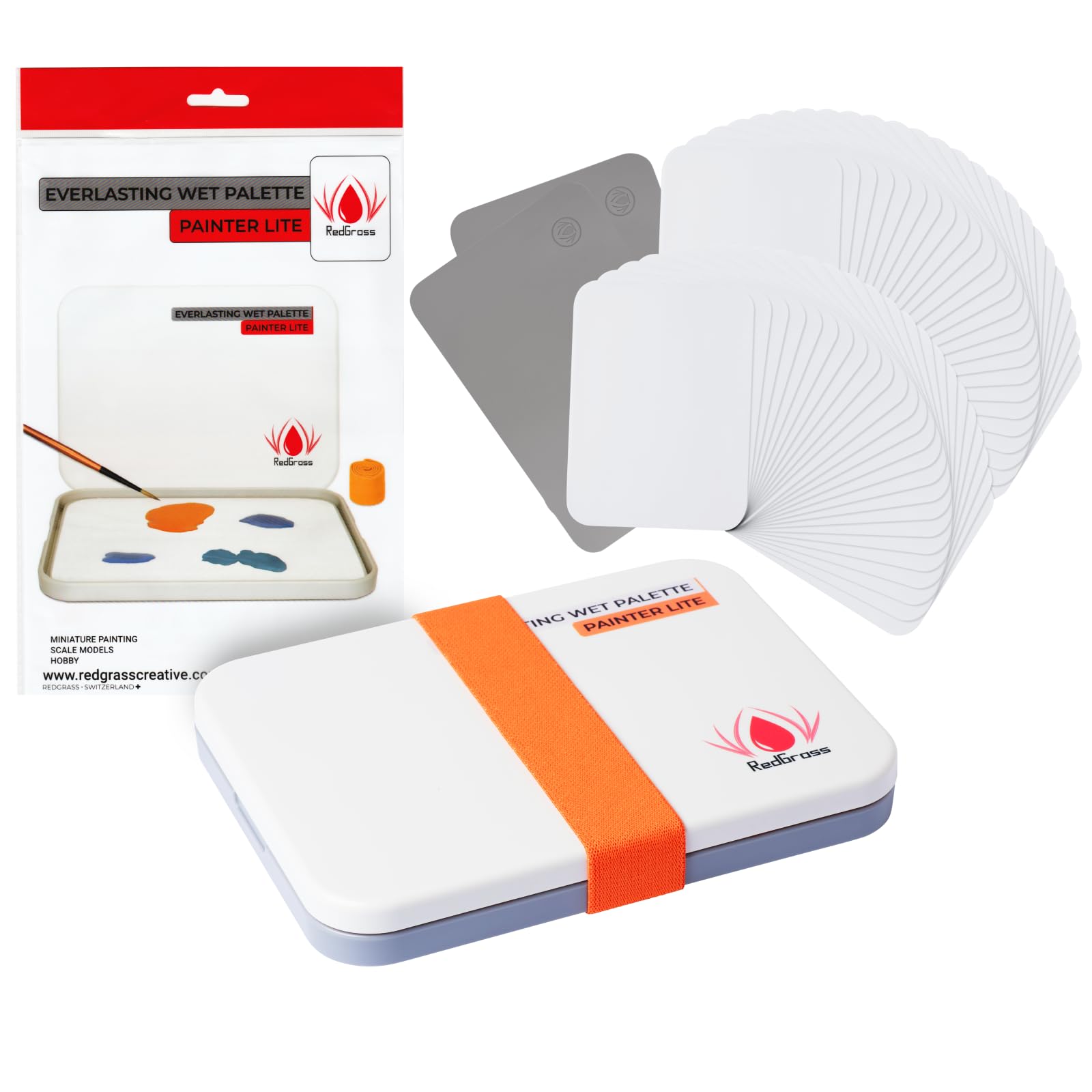 Redgrassgames Everlasting Wet Palette Painter Lite 8.9" for Miniature Painting and Acrylic Paints - Keeps Paints Fresh, Approved by Pro Painters - Painting Palette with Lid, Seal, 50 Sheets, 2 Foams