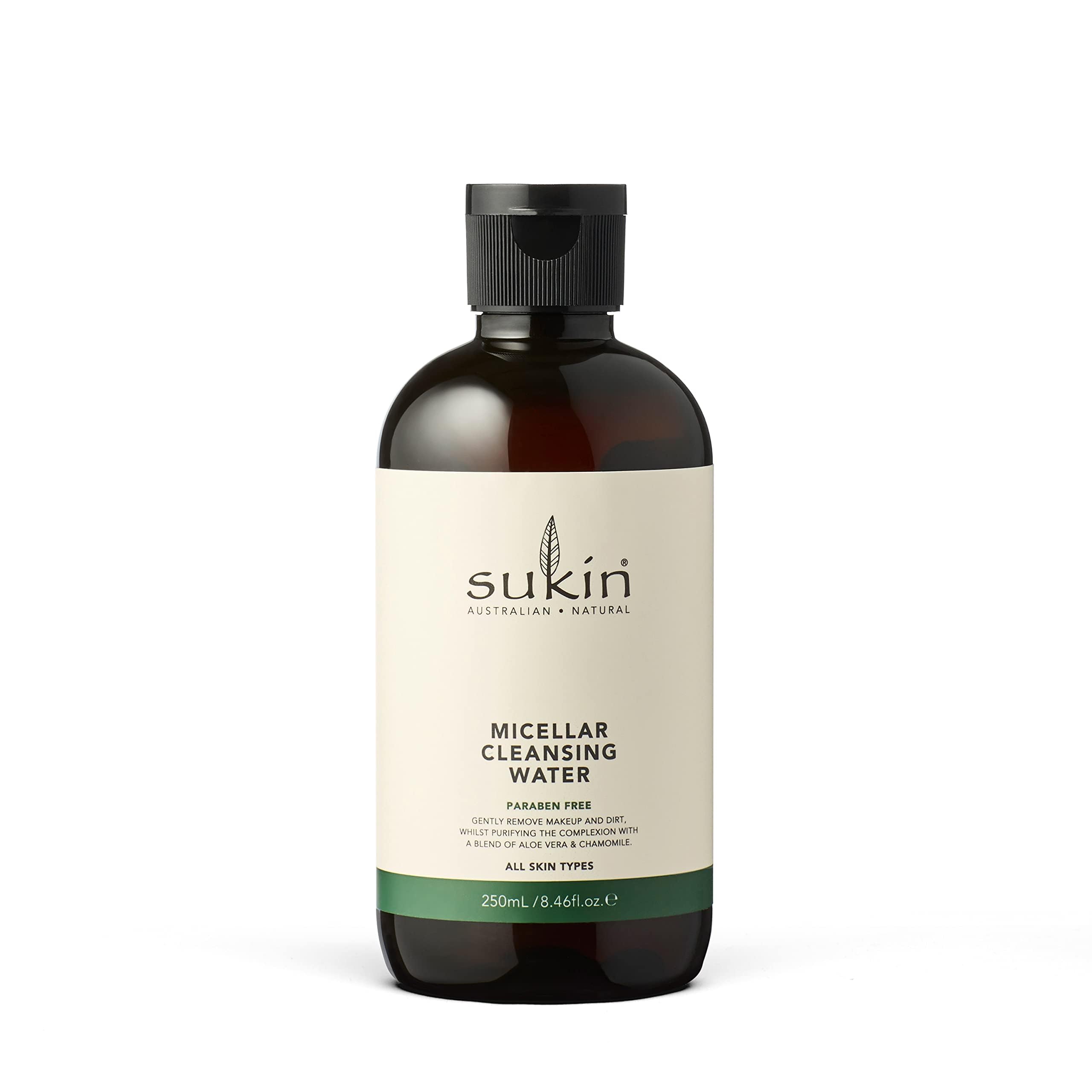 Sukin Signature Micellar Cleansing Water, 250 ml, Removes Makeup and Dirt Particles, Soothes and Clarifies the Skin, with Chamomile, Aloe Vera and Cucumber, Vegan