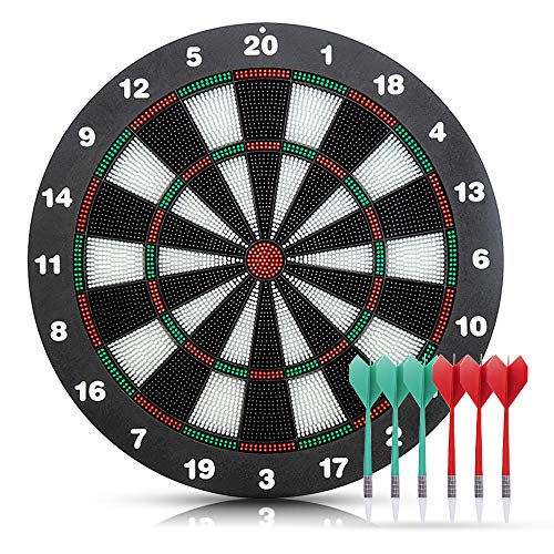 Festnight Security Plastic Dart Game Dartboard with 6 Bristle Darts Staple-Free Bullseye with Rotating Number Ring Adults Kids Inhouse Toy Office Entertainment