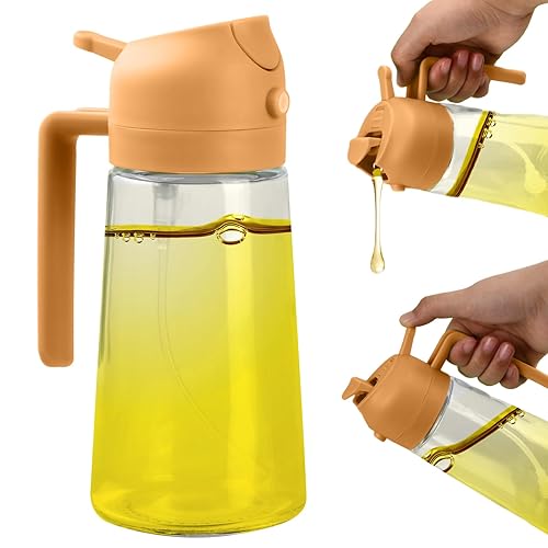 Pagezol Oil Spray Bottle, 2-in-1 Oil Sprayer for Cooking Air Fryer, 470ml Glass Oil Sprayer Cooking Oil Spray Bottle, Olive Oil Sprayer Oil Dispenser for Kitchen Air Fryer Salad Baking BBQ