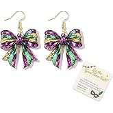 Mardi Gras Outfit for Women Mardi Gras Earrings for Women Acrylic Bow Dangle Carnival Jewelry Festive Party Outfit Matching Shirts Accessories