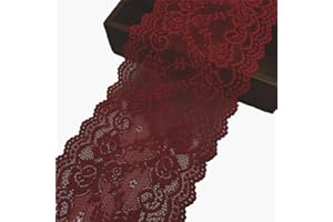 Feelmate 6in*5Yard Soft & Stretch Burgundy Lace Fabric Roll Runner for Wedding Clothes or DIY Craft Decoration