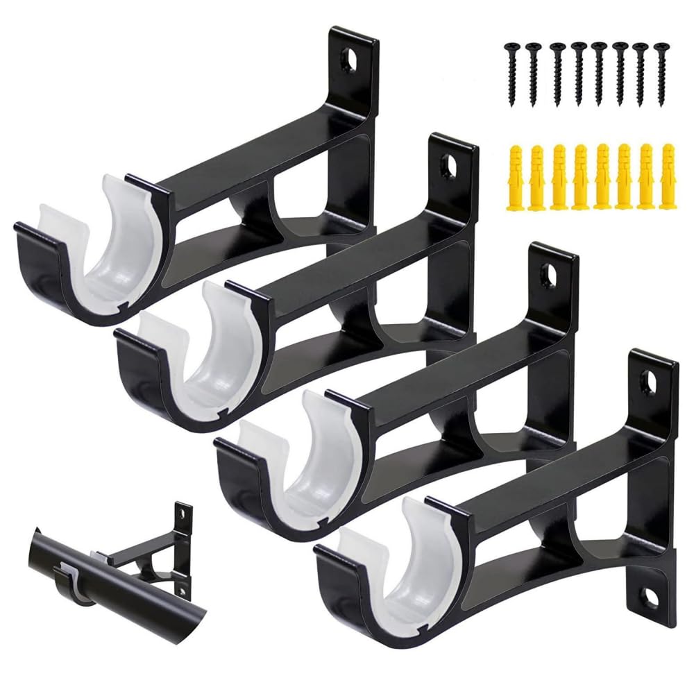 Davfiecn4 Pack Single Curtain Rod Brackets - Heavy Duty Curtain Rod Holders, Ceiling Mount, Supports 25mm-30mm Drapery Pole