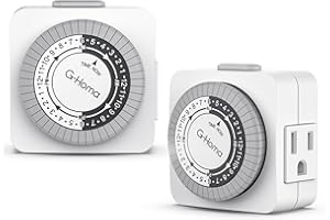 G-Homa Indoor Mini 24-Hour Mechanical Outlet Timer,3-Prong,2-Pack,Timers for Electrical Outlets for Lamps, Fans, Christmas