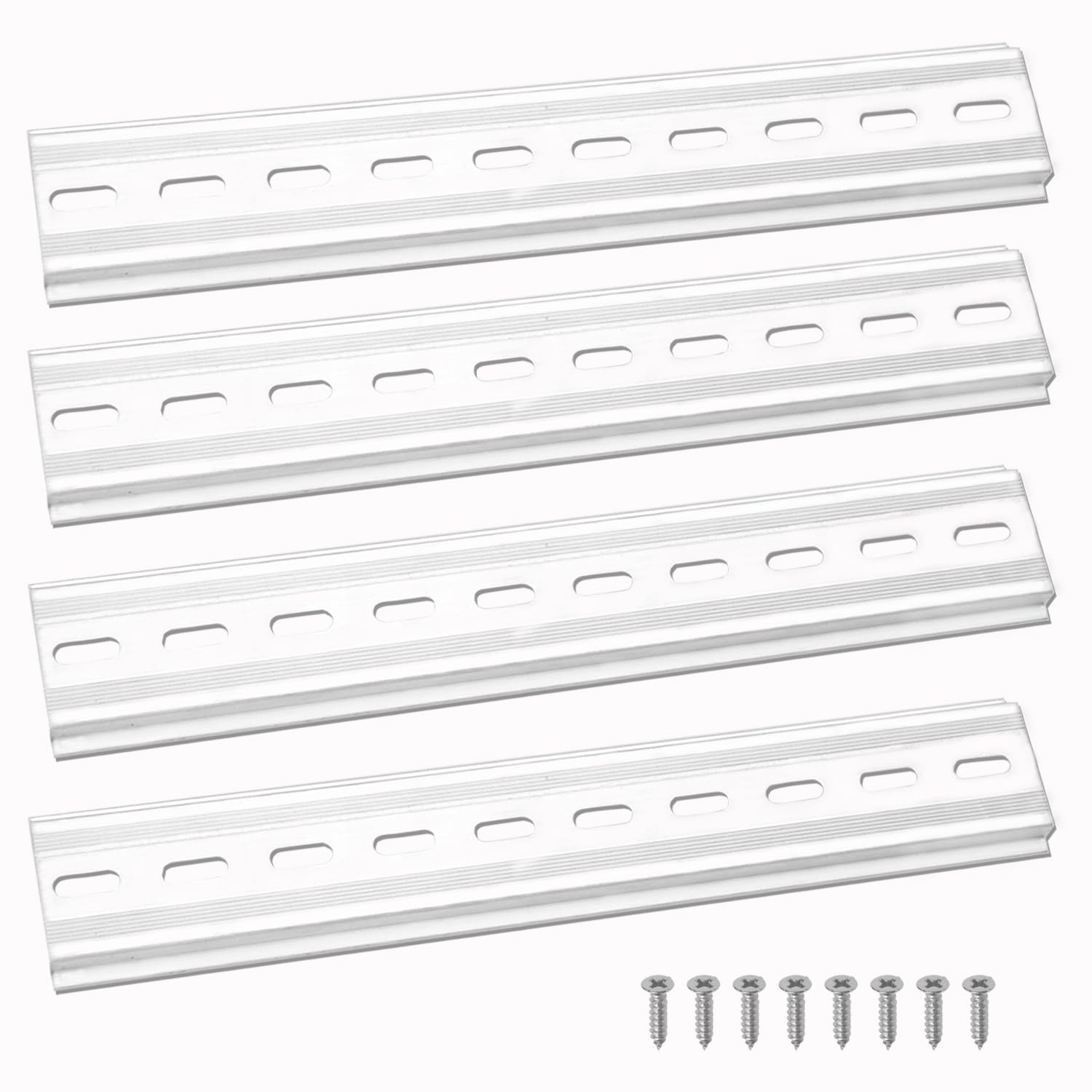VooGenzek 4 PCS DIN Rail, DIN Mounting Rail C45 Aluminum, with 8 PCS Screws, for DIN Rail Terminal Series and Contactor, 35 x 200 mm