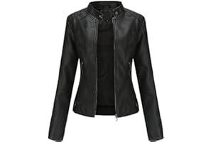 Women Faux Leather Casual Jacket, Fall And Spring Fashion Motorcycle Bike Coat Long Sleeve Zipper Casual Bomber Jackets