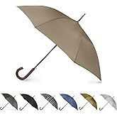 Totes Eco Auto Open Umbrella Classic Wooden J Stick Handle with Easy Grip - Windproof, Rainproof and Durable Canopy Design – Versatile Travel, Perfect for Rainy Days