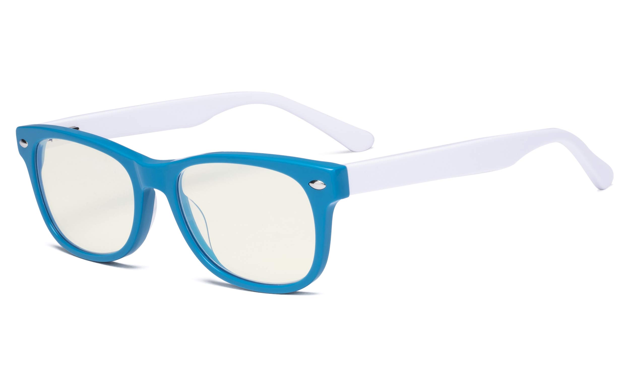 Eyekepper Computer Gaming Glasses for Kids - Blue Light Filter UV420 Rays Protection - Boys Girls Anti Glare Digital Glasses for Reading Screen - Blue Frame/White Arm