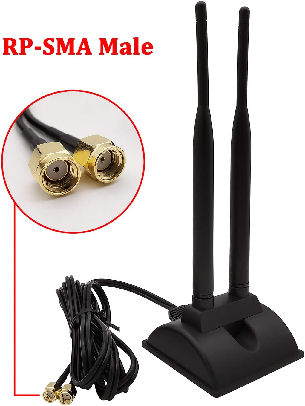 6dBi 2.4GHz 5GHz Dual Band WiFi Antenna, Removable Magnetic Base, 6Ft Extension Cable with RP-SMA Male (Jack) Connector for PCIe Wireless WiFi Network Adapter Card/WiFi Router/Mobile Hotspot