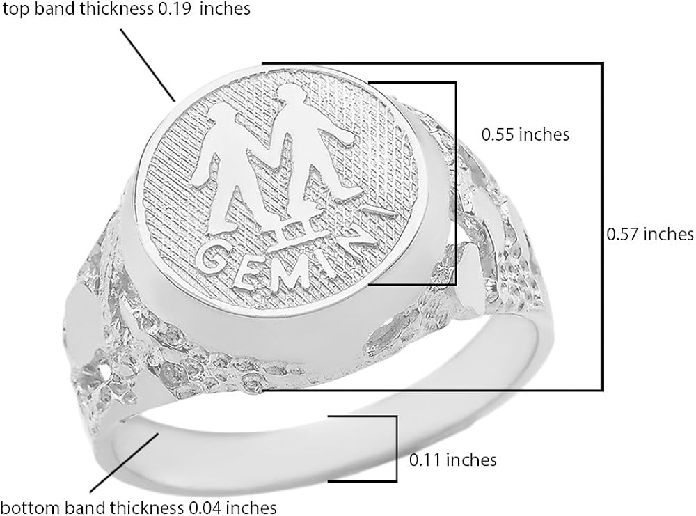Gold White 10k Solid Gemini Ring Mens Nugget Band Sign