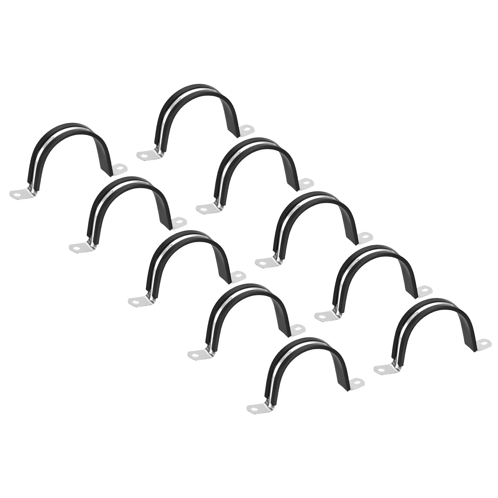 PATIKIL 2.36 inch/60mm Rigid Pipe Strap Clamp, 12 Pcs 304 Stainless Steel Two Hole U-Shape Tube Clip Pipe Fasten Holder for Pipe Fixing — image 1