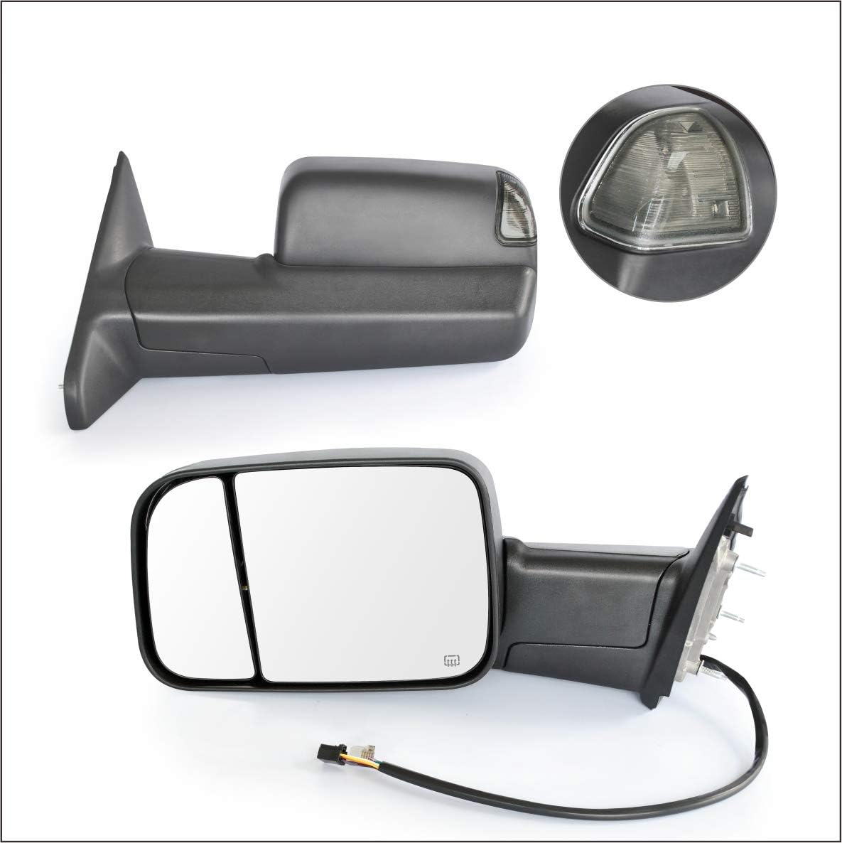 Perfit Zone TOWING MIRROR Replacement Fit For 2009-2018 RAM PAIR POWERED With HEATED With SMOKE SIGNAL With TEMPERATURE SENSOR With PUDDLE LIGHT-BLACK