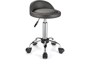 FNZIR Swivel Rolling Stool with Wheels Height Adjustable Stool Drafting Chair with Low Back Grey