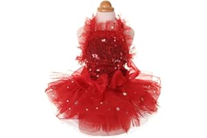 MaruPet Fashion Sweet Puppy Dog Blingbling Princess Skirt Pet Dog Lace Cake Camisole Tutu Dress Red Small