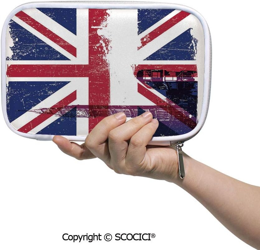 Portable Makeup Bag Pencil Pouch Organizer Bag Grungy Aged UK Flag Big Ben Double Decker Country Culture Historical Landmark De Large Capacity for Women Girls