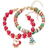 TACBSP Christmas Beaded Bracelets for Women Cute Xmas Bracelets Stackable Stretch Clay Heishi Bracelet for Women Christmas New Yearl Gifts