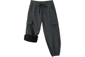 XIAOLONGREN Toddler Warm Skiing Snow Pants Baby Boys Girls Waterproof Cargo Hiking Pants Kids Fleece Lined Winter Sweatpants