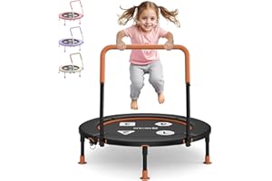 BCAN 36'' Toddler Trampoline, ASTM Certified-Foldable Mini Trampolines for Kids Ages 1-6, Adjustable Handle, Safety Pad & Foldable Legs, Baby Trampoline Indoor/Garden, Gift for Boy and Girl
