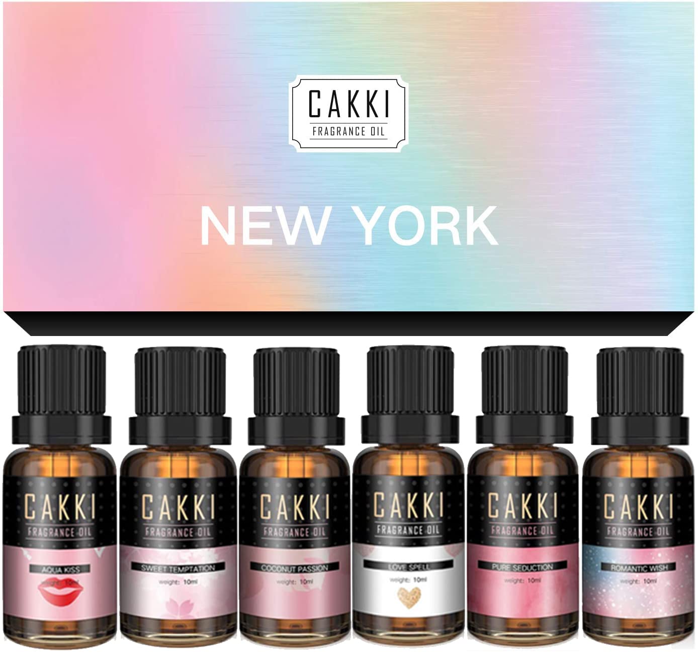 Essential Oils Set for Diffusers for Home, CAKKI Fragrance Oils Gift Set, 6X10ml Pure Aromatherapy Oils,with Pure Seduction, Love Spell,Coconut Passion, Aqua Kiss, for Candles Making