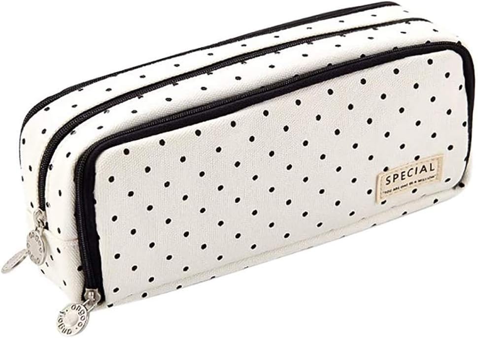 pencil BESLIME case Large-Capacity Canvas Pencil Case for Youth Women's Cosmetic Bag, Suitable for School and Office (Black and White)