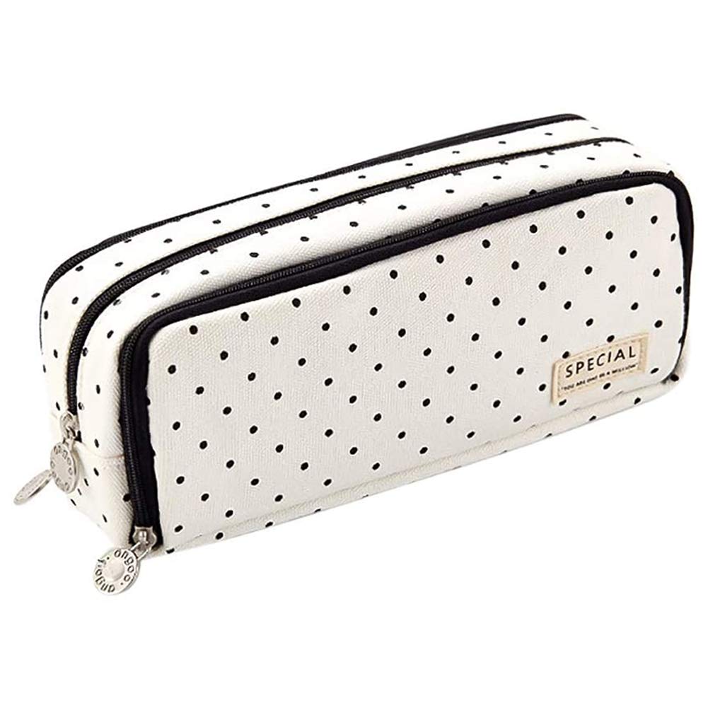 pencil BESLIME case Large-Capacity Canvas Pencil Case for Youth Women's Cosmetic Bag, Suitable for School and Office (Black and White)
