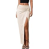Milumia Women's Twist Front Slit Thigh Long Skirt High Waisted Asymmetrical Maxi Skirts