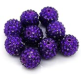 50pcs 20mm Large Size Rhinestone Disco Ball Beads Round Spacer Color Painted Charms for Jewelry Bracelet Necklace Pen Bag Chain Making Crafts Beading Supplies (20mm Purple Rhinestone)