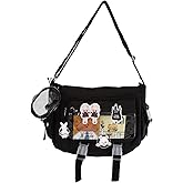 Kawaii Crossbody Ita Bag Transparent Canvas Bags With Anime Badge Display Window Japanese Cute Messenger Bag Y2K Shoulder Backpack Suitable for Women (Black)