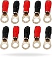 InstallGear 4 Gauge AWG Crimp Ring Terminals Connectors - 10-Pack (5 Positive, 5 Negative)