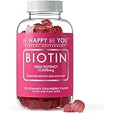 Be Happy Be You Biotin Gummies 10,000mcg – 120 Count – Supports Healthy Hair & Stronger Nails – Fast Absorption Supplement for Men & Women – Vegan, Non-GMO, Pectin, Gelatin Free – Made in USA