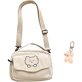 Joizomou Cute Bags Kawaii Purse Wallets Aesthetic Small Corduroy Crossbody Bag with Bear Keychains Kawaii Gift for Women