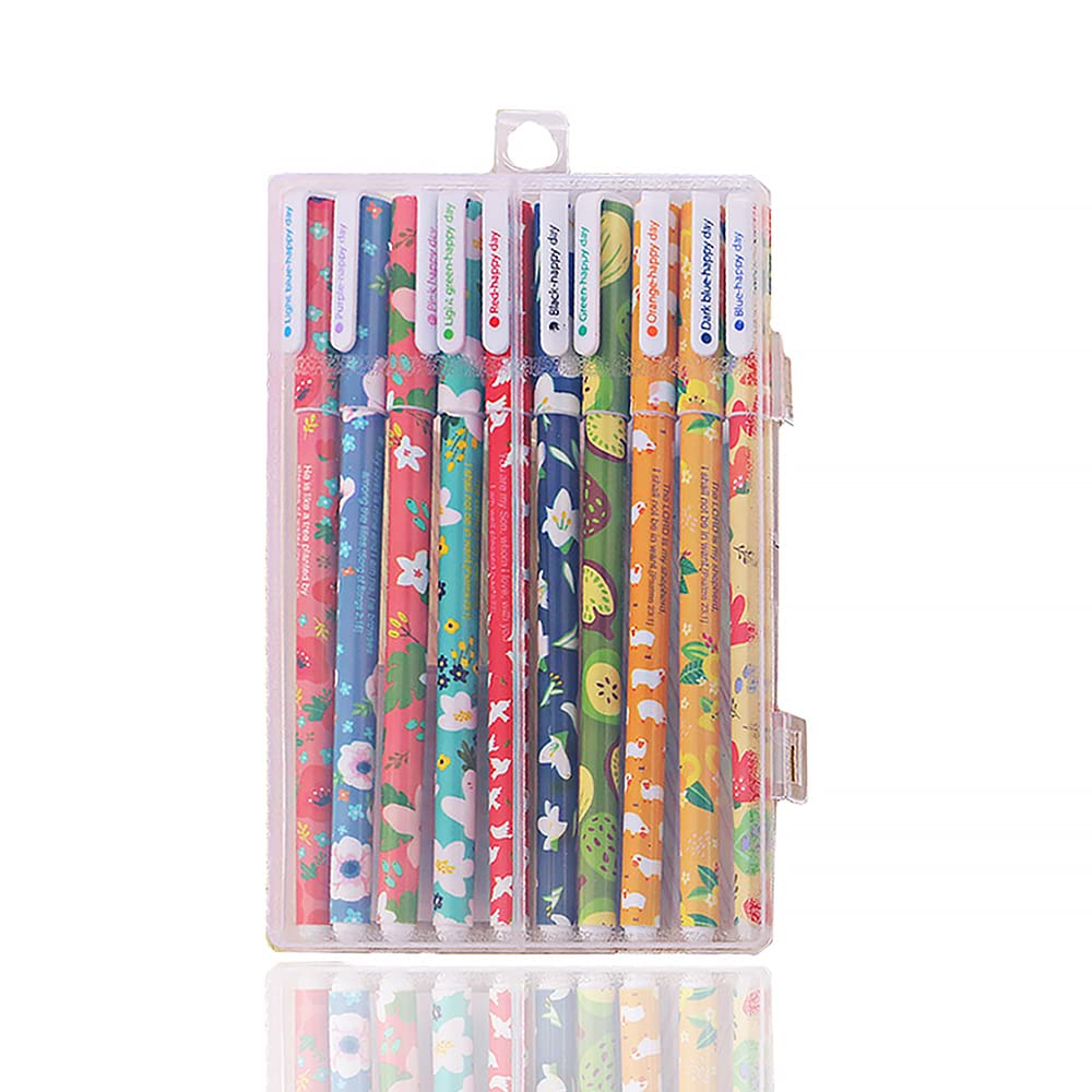SUPERTOLL 0.38 Ballpoint Pen Black Gel Pen Black Cute Cartoon Pens Stationery for School Office 10Pcs/Set(Nature Type B)