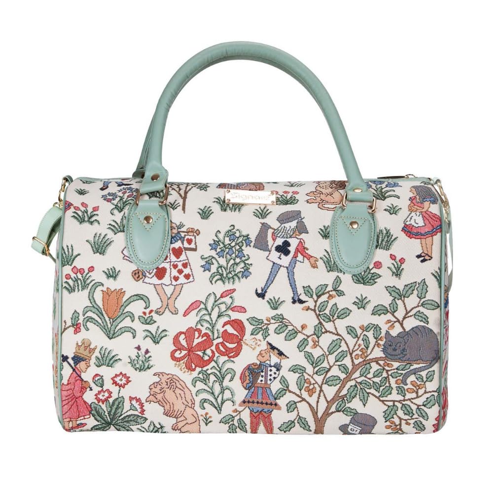 Signare Tapestry Duffle Bag Overnight Bags Weekend Bag for Women with Garden Flower and Creatures (Alice in Wonderland, TRAV-Alice)