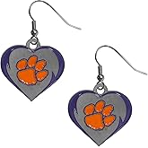 Siskiyou Sports NCAA Clemson Tigers Heart Dangle Earrings, Team Colors,One Size