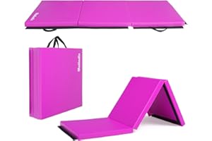 Matladin 6' Folding Tri-fold Gymnastics Gym Exercise Aerobics Mat, 6ft x 2ft x 2in PU Leather Tumbling Mats with Hook & Loop Fastener for Stretching Yoga Cheerleading Martial Arts