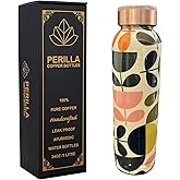 Perilla Home Printed Pure Copper Water Bottle 34 Oz Leak Proof 100% Pure Ayurvedic Copper Vessel with Lid - Drink More Water and Enjoy Health Benefits Yoga/Gym Bottle (Printed Design 2)
