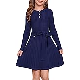 GRACE KARIN Girls Dress Fall Winter Sweater Long Sleeve Cable Knit Button Casual Dresses for Teen Girl 6-14Y
