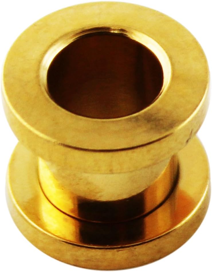 Gold Anodized 316L Surgical Steel Screw Fit Gauge Flesh Tunnel Ear Piercing