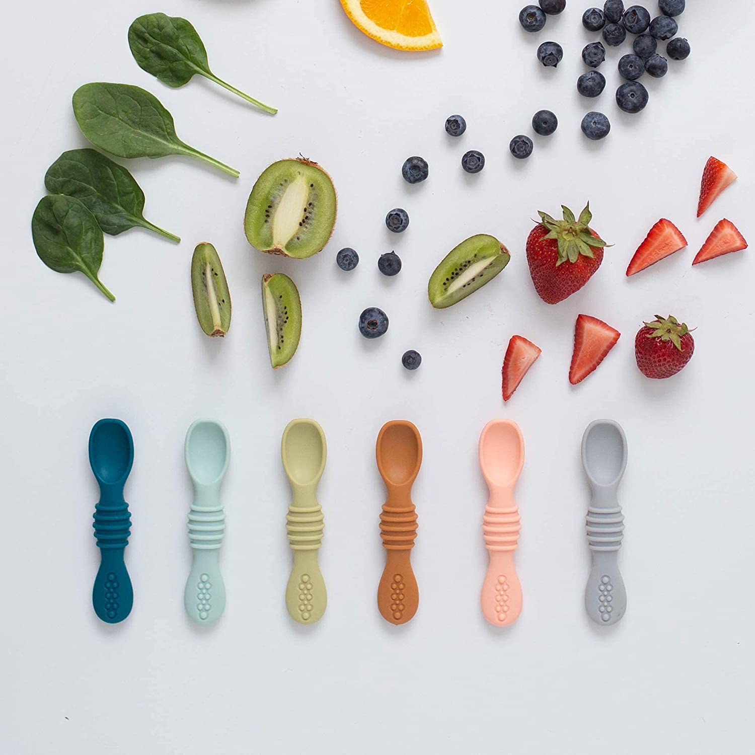 Simka Rose Silicone Baby Spoons Self Feeding 6 Months - First Stage Infant Spoons for Babies & Toddlers- Baby Led Weaning Spoons Set of 6- Easy on Gums Food Training Utensils Dishwasher Microwave Safe